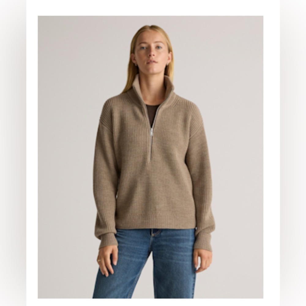 NWOT Quince Brown Half-Zip Sweater